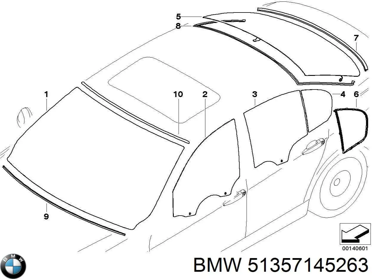 Vidro da porta traseira esquerda BMW 51357145263 preço, a partir de 261,20 USD