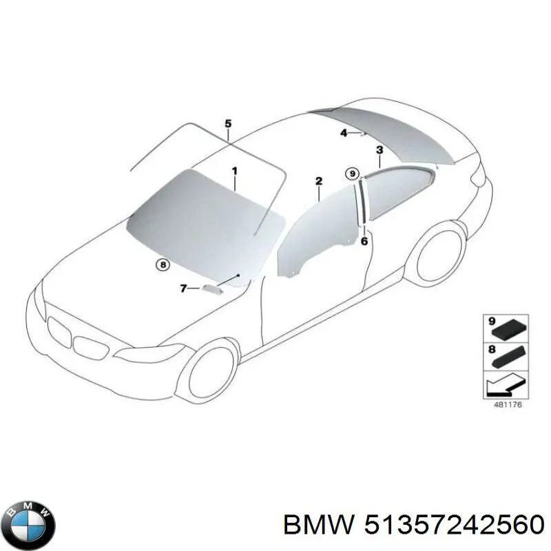 51357242560 BMW Vidro da porta traseira direita