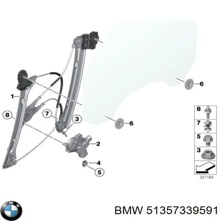 Mecanismo de acionamento de vidro da porta dianteira esquerda BMW 51357339591 preço, a partir de 231,44 USD