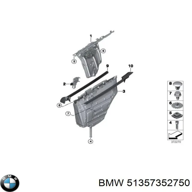 51357352750 BMW Mecanismo de acionamento de vidro da porta traseira direita