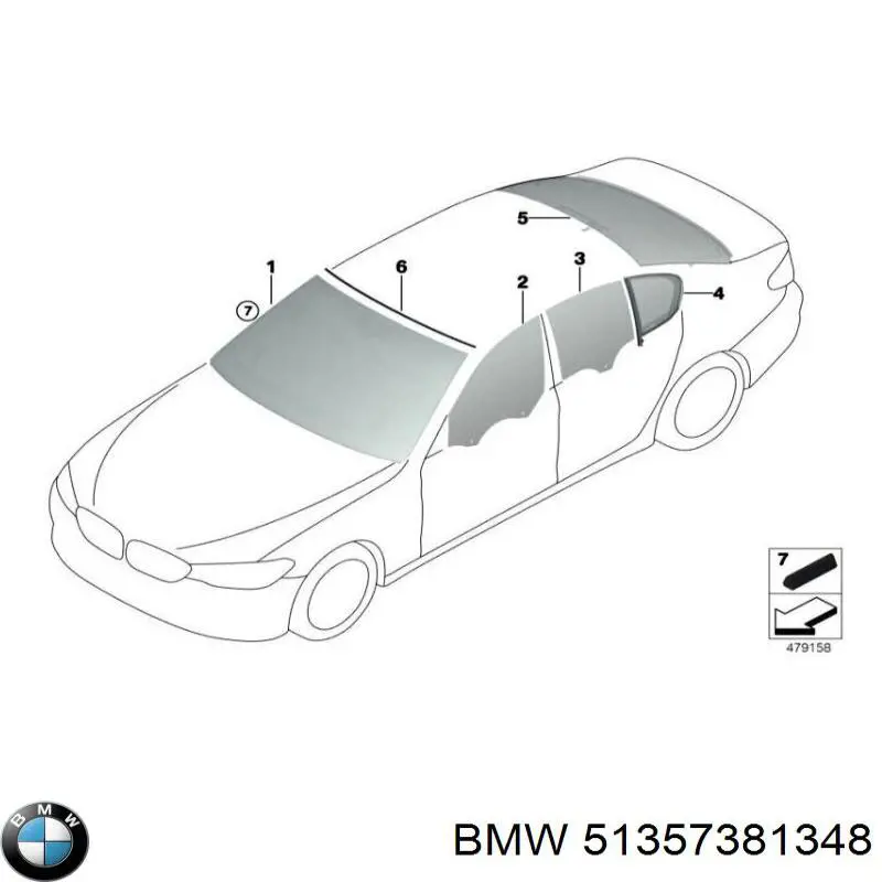 51357381348 BMW Vidro de janelo da porta traseira direita
