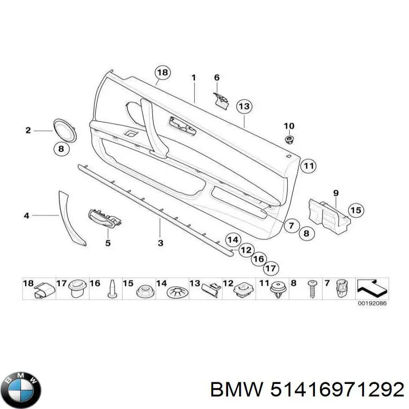 51416971292 BMW Cobrimento de maçaneta interna traseira direita da porta