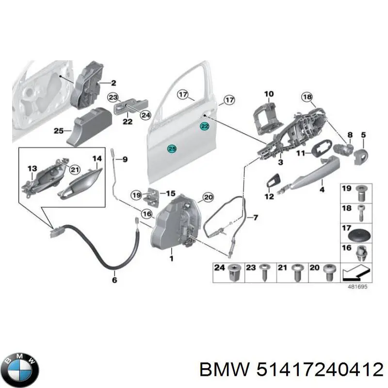 Maçaneta interna dianteira/traseira da porta direita BMW 51417240412 preço, a partir de 45,97 USD
