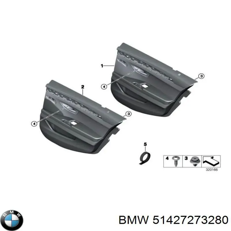 51427273280 BMW Revestimento (cobrimento) interno da porta traseira direita