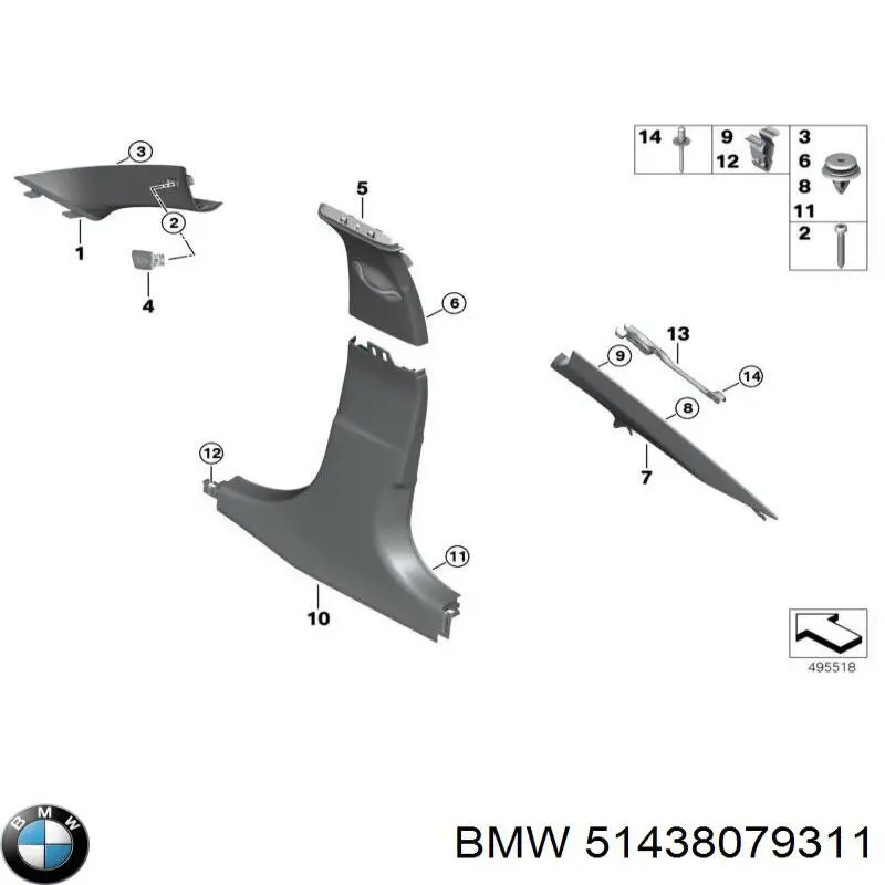 Revestimento interno dianteiro esquerdo de suporte de carroçaria BMW 51438079311 preço, a partir de 92,86 USD