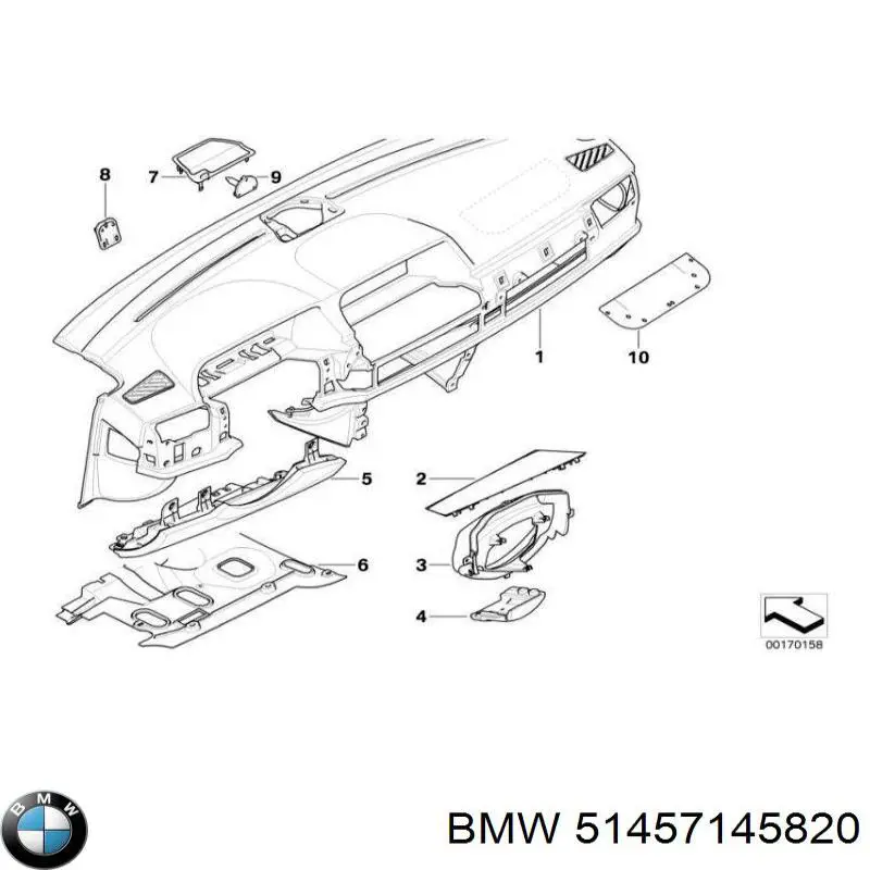 51457145820 BMW Painel de salão dianteira do "painel de instrumentos"
