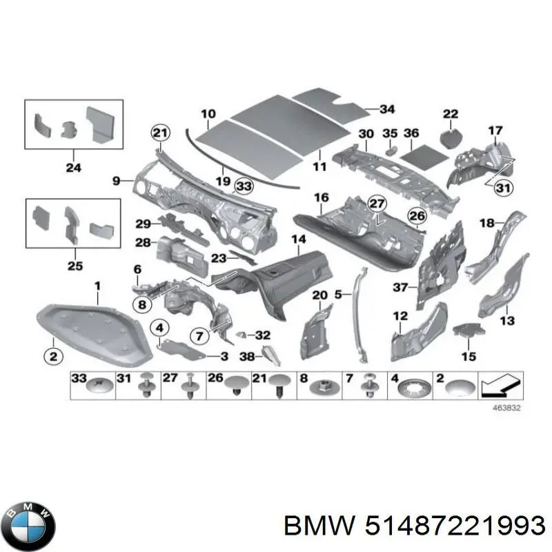 Isolamento de ruído da capota BMW 51487221993 preço, a partir de 69,52 USD