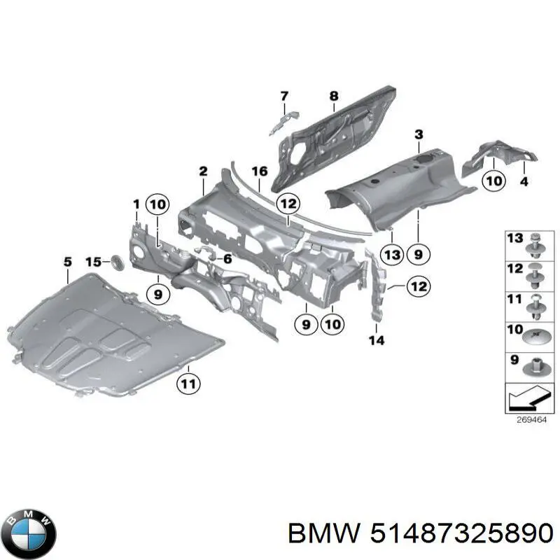 Isolamento contra o ruído do painel de motores BMW 51487325890 preço, a partir de 67,19 USD