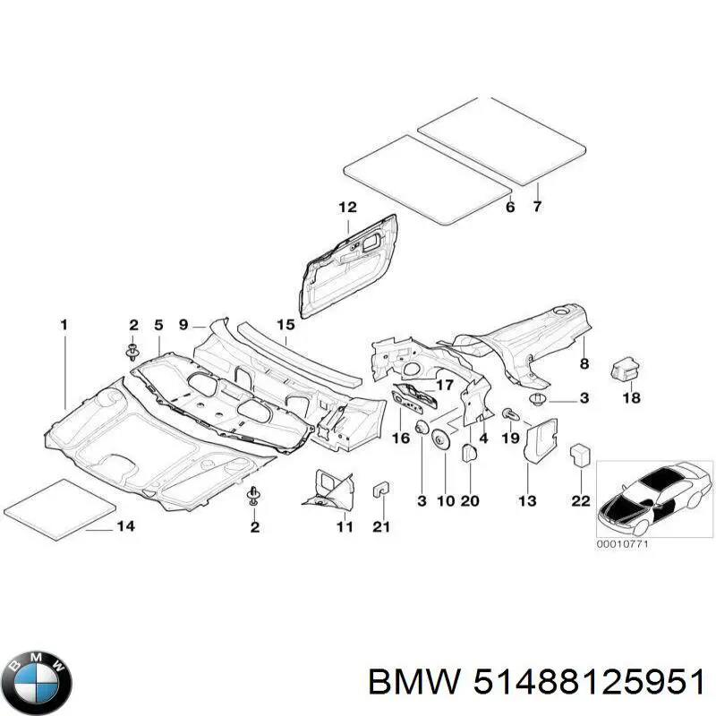 Isolamento de ruído da capota BMW 51488125951 preço, a partir de 67,10 USD