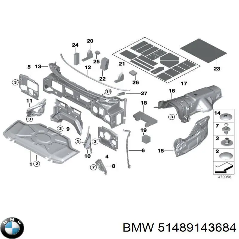 Isolamento contra o ruído do painel de motores BMW 51489143684 preço, a partir de 107,52 USD