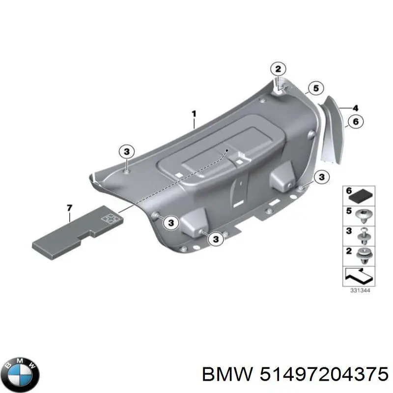 51497204375 BMW Placa sobreposta traseira esquerda de agueiro