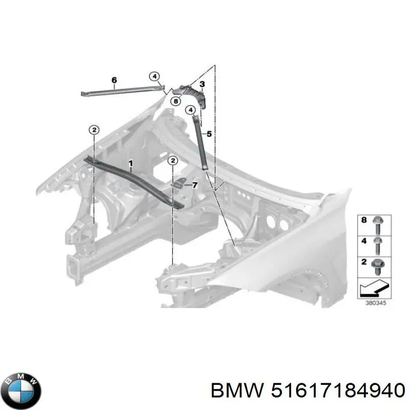 51617184940 BMW Barra separadora direita das vigas dianteiras de suspensão
