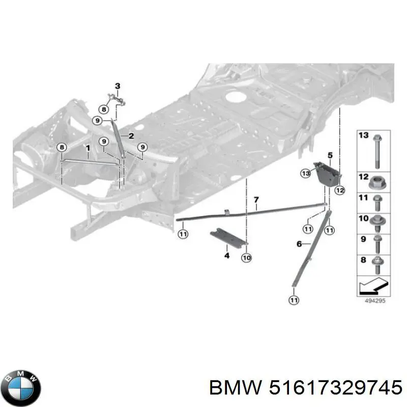 51617329745 BMW Barra separadora esquerda das vigas dianteiras de suspensão