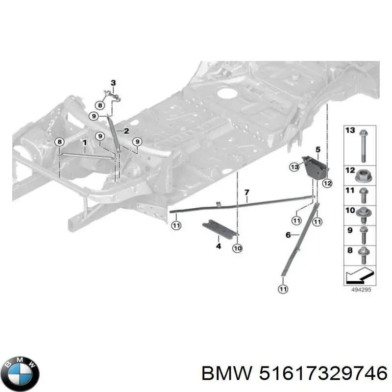 51617329746 BMW Barra separadora direita das vigas dianteiras de suspensão