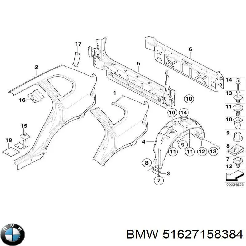51627158384 BMW Escudo protetor contra o barro dianteiro direito do pára-lama traseiro