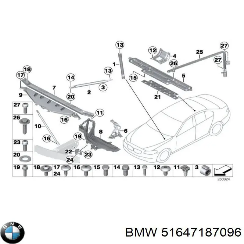 51647187096 BMW Reforçador inferior de suporte do radiador