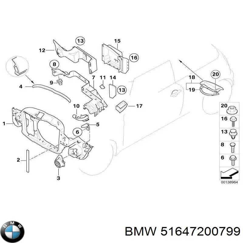Compre 51647200799 BMW Suporte do radiador montado (painel de montagem de fixação das luzes)