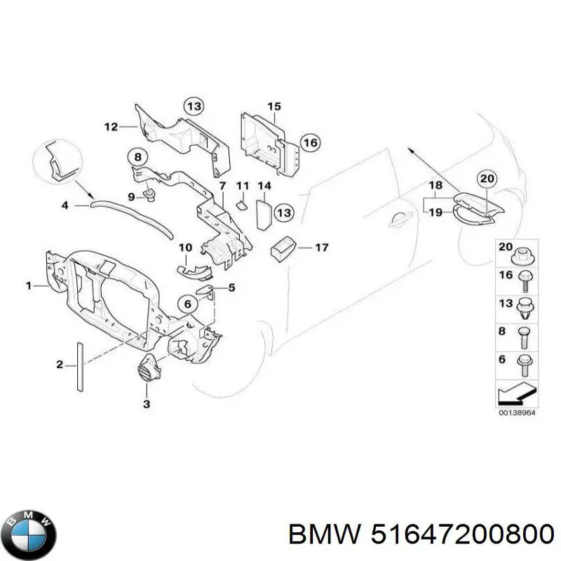 Compre 51647200800 BMW Suporte do radiador montado (painel de montagem de fixação das luzes)