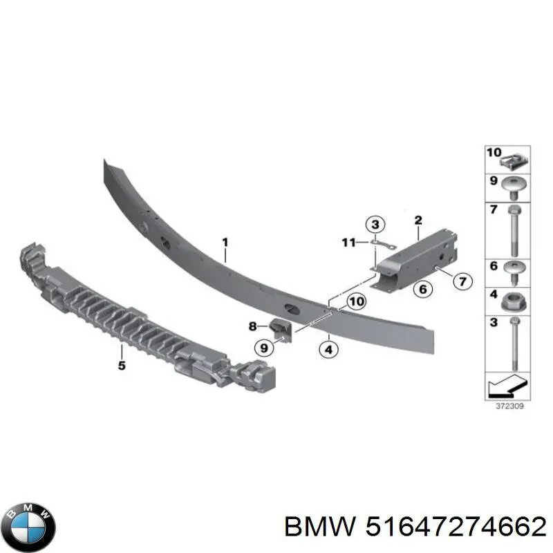 51647274662 BMW Reforçador do pára-choque dianteiro