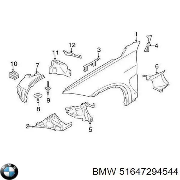 51647294544 BMW Consola dianteira de fixação do pára-lama dianteiro direito