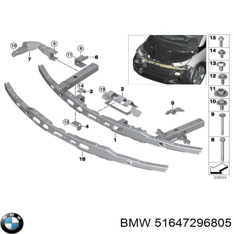 Suporte do radiador montado (painel de montagem de fixação das luzes) BMW 51647296805 preço, a partir de 348,96 USD