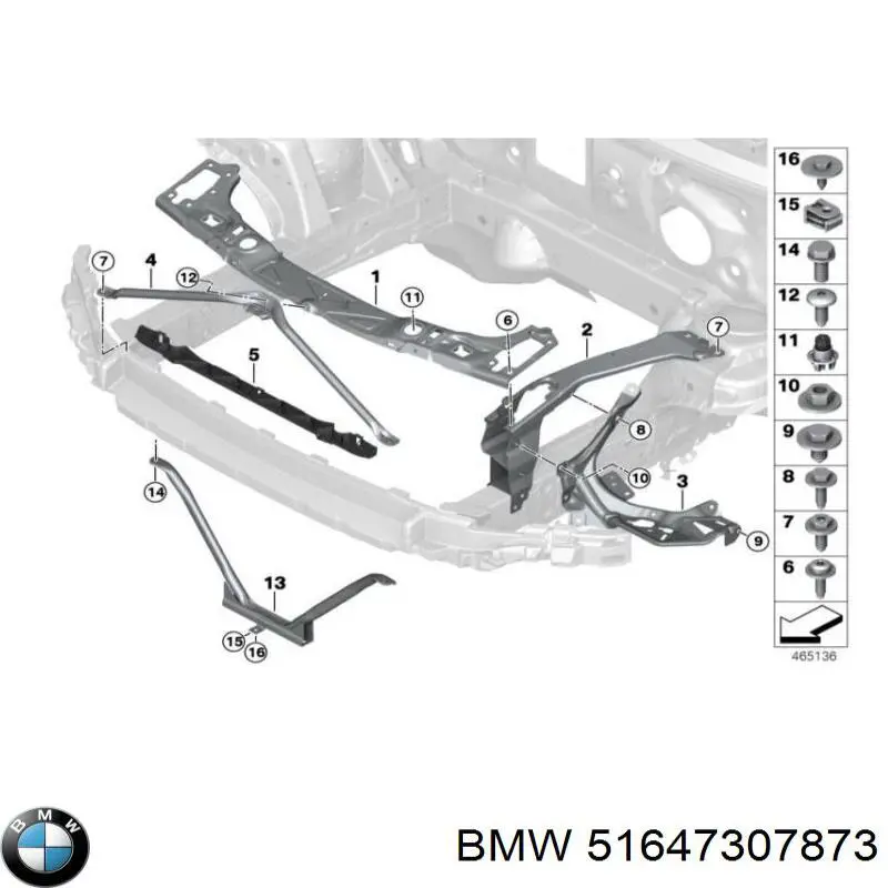 51647307873 BMW Suporte esquerdo do radiador (painel de montagem de fixação das luzes)