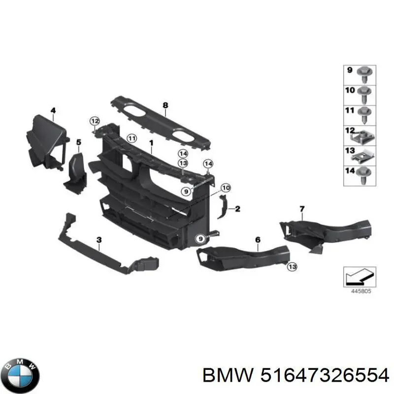 51647326554 BMW Placa sobreposta superior de difusor do radiador
