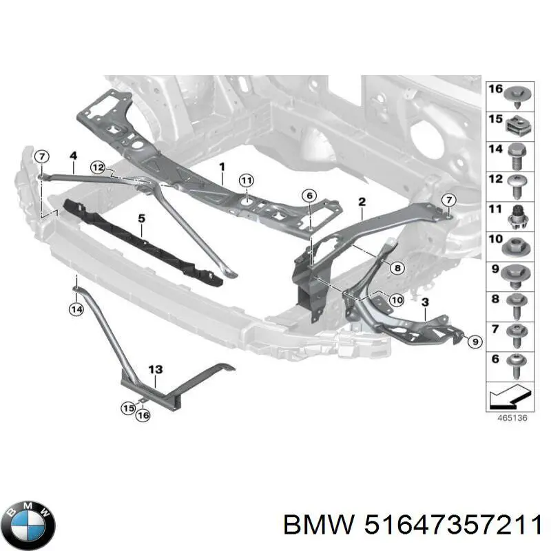 7357211 BMW Suporte inferior do radiador (painel de montagem de fixação das luzes)