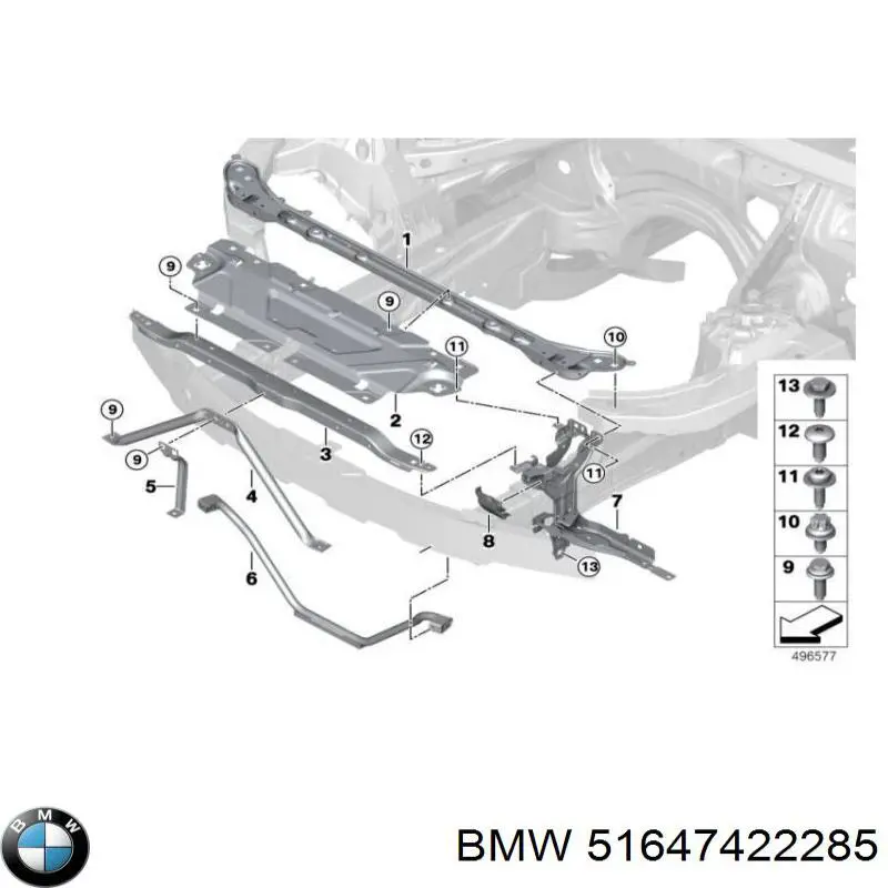 51647422285 BMW Suporte superior do radiador (painel de montagem de fixação das luzes)