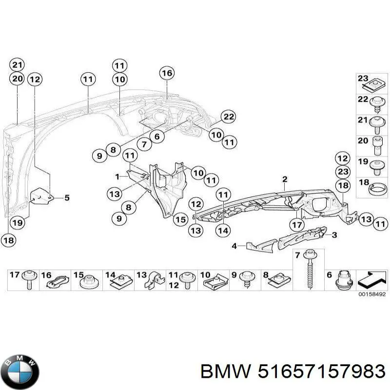 51657157983 BMW Consola traseira de fixação do pára-lama dianteiro esquerdo