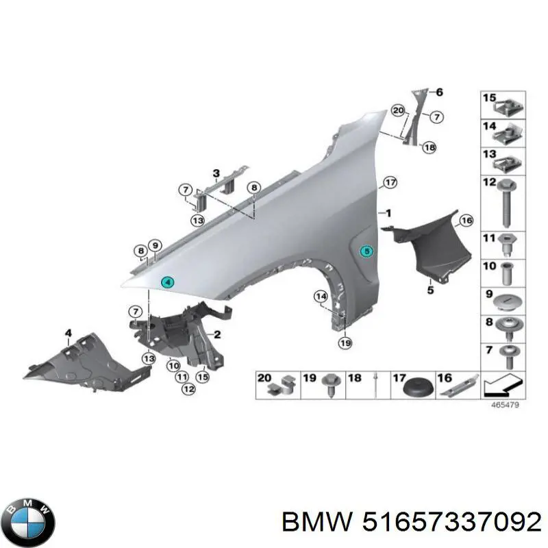 51657337092 BMW Consola dianteira de fixação do pára-lama dianteiro direito