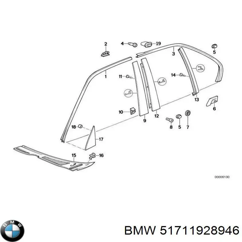 Cápsula (prendedor) de fixação de moldura de pára-brisas BMW 51711928946 preço, a partir de 2,22 USD