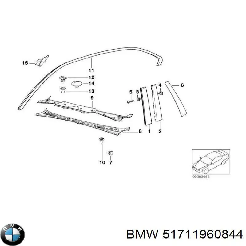 Grelha direita de limpadores de pára-brisa BMW 51711960844 preço, a partir de 23,71 USD