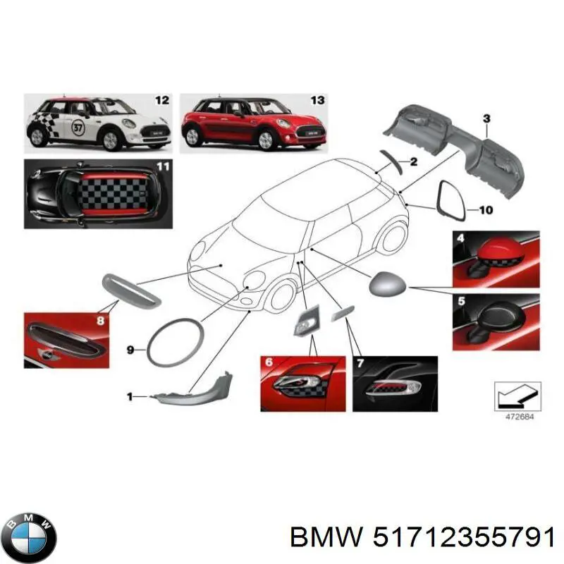 51712355791 BMW Carcaça (cobrimento) da luz esquerda