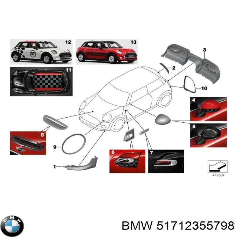 51712355798 BMW Carcaça (cobrimento) da luz direita