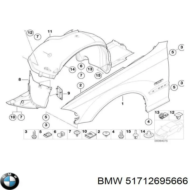 Guarda-barras direito do pára-lama dianteiro BMW 3  E46