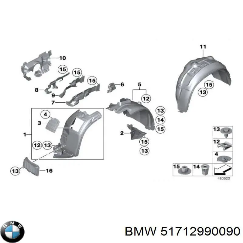 51712990090 BMW Guarda-barras direito traseiro do pára-lama dianteiro