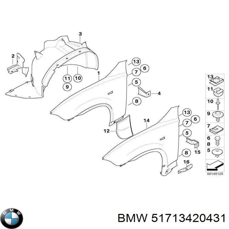 51713420431 BMW Guarda-barras esquerdo do pára-lama dianteiro
