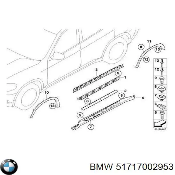 Cápsula (prendedor) de fixação do forro do pára-choque do pára-lama dianteiro BMW 51717002953 preço, a partir de 2,26 USD
