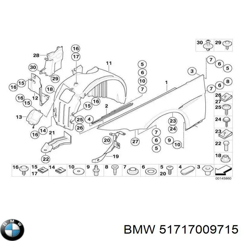 51717009715 BMW Guarda-barras esquerdo do pára-lama dianteiro