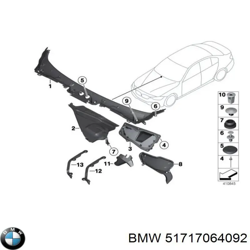 Compre 51717064092 BMW Cápsula (prendedor) de fixação do forro do pára-choque do pára-lama dianteiro