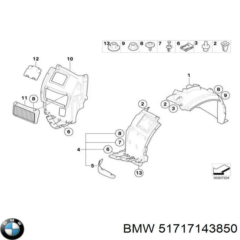 Alcapão do forro do pára-choque dianteiro direito BMW 51717143850 preço, a partir de 6,87 USD