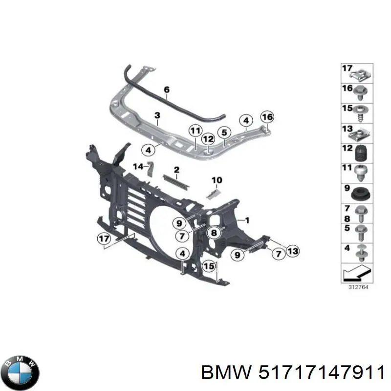Suporte superior do radiador (painel de montagem de fixação das luzes) BMW 51717147911 preço, a partir de 199,10 USD