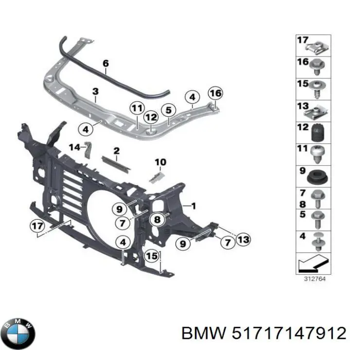 51717147912 BMW Suporte do radiador montado (painel de montagem de fixação das luzes)