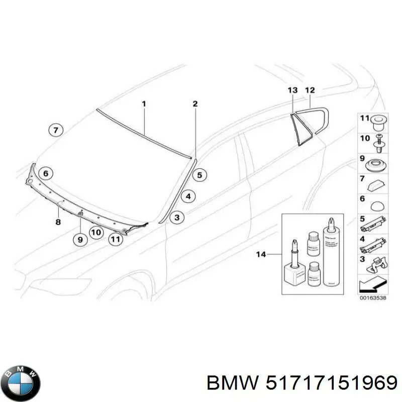 Grelha de limpadores de pára-brisa BMW 51717151969 preço, a partir de 123,33 USD