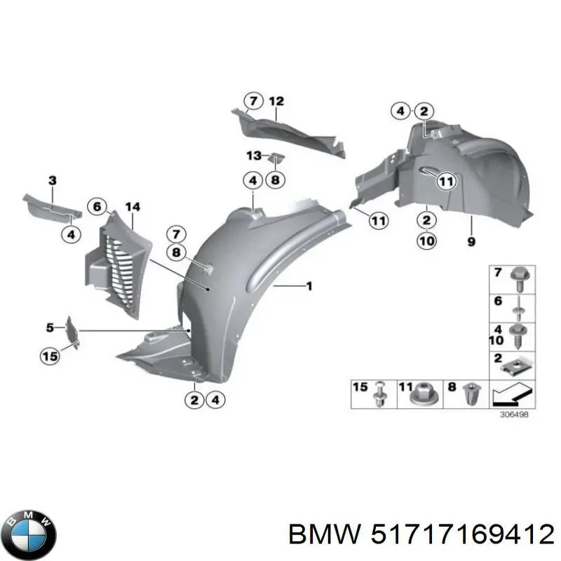 51717169412 BMW Guarda-barras direito dianteiro do pára-lama dianteiro