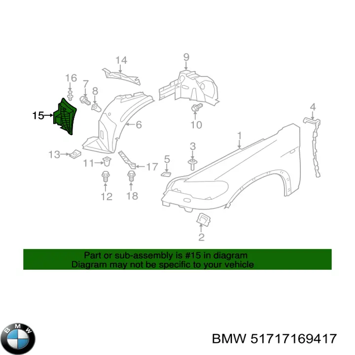Compre 51717169417 BMW Alcapão do forro do pára-choque dianteiro esquerdo