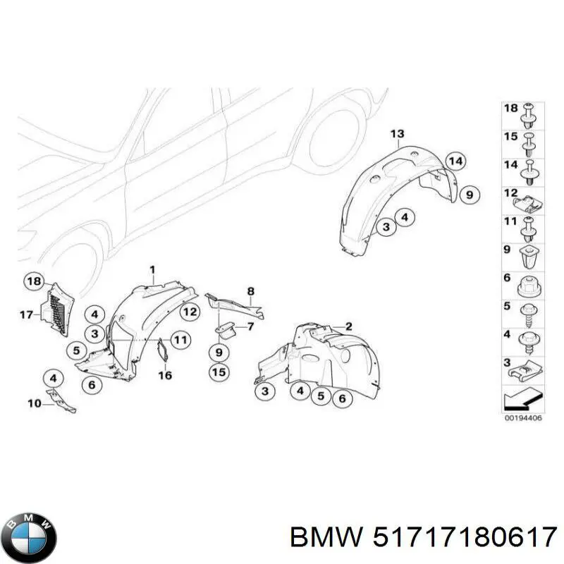Guarda-barras esquerdo dianteiro do pára-lama dianteiro BMW 51717180617 preço, a partir de 36,45 USD