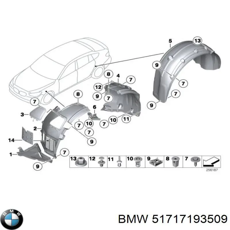 51717193509 BMW Guarda-barras esquerdo dianteiro do pára-lama dianteiro