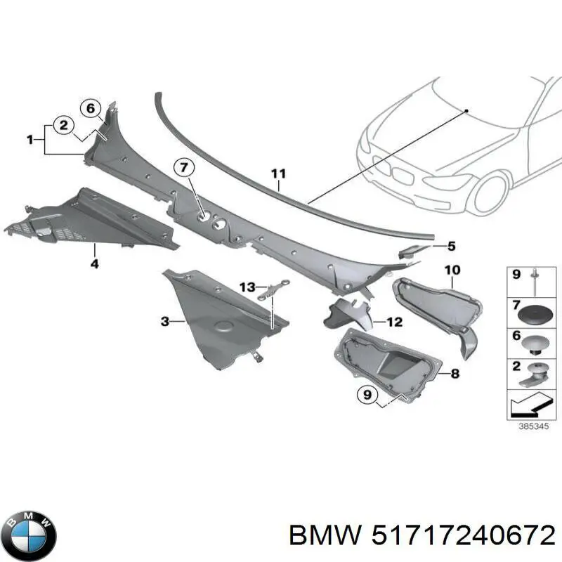51717240672 BMW Dreno de pára-brisas, bofes